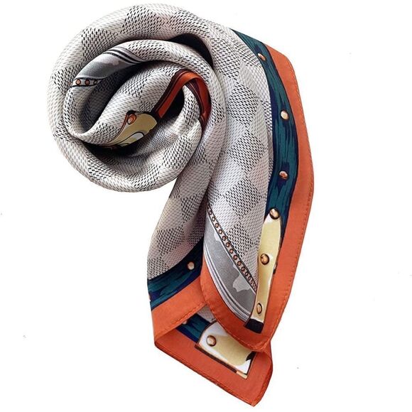 Gray Chain Mulberry Silk Neck Scarf - Picture 3 of 3